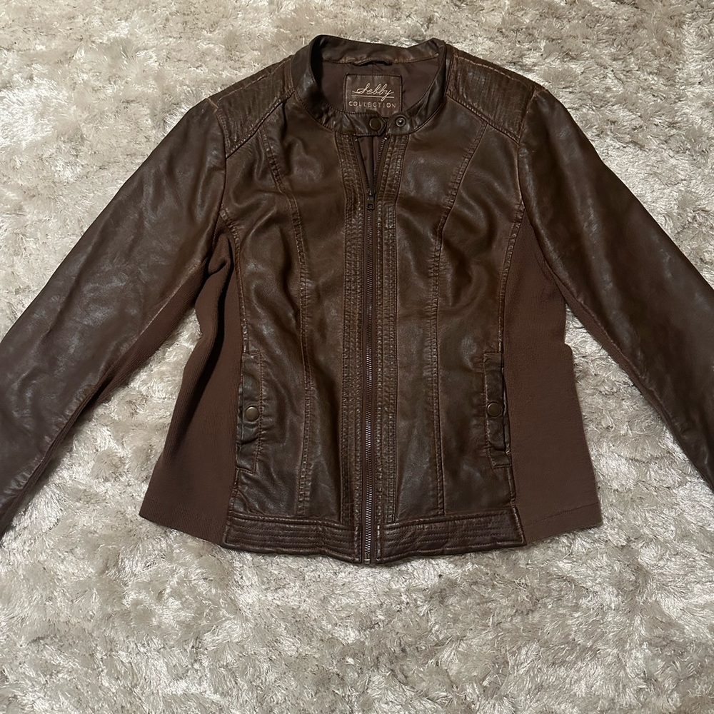 Woman’s Size Large Brown Leather Looking Jacket L… - image 1